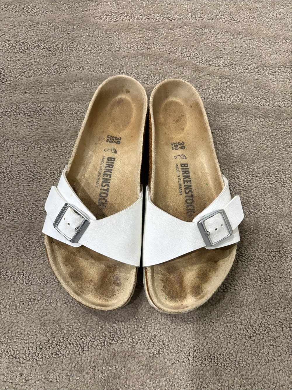 Birkenstock Madrid birko flor White Single-Band Slide with Silver Buckles